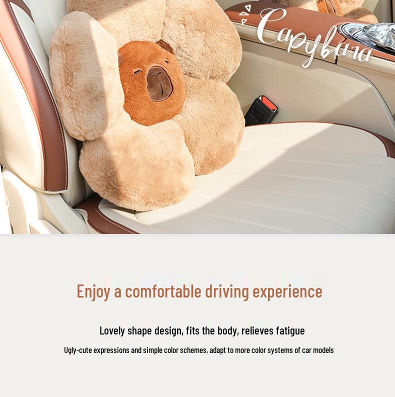 Capybara Plush Car Seat Neck and Lumbar Support Pillow Set