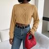 Women's Cable Knit Pullover Sweater Color Long Sleeve Cropped Top for Fall and Winter