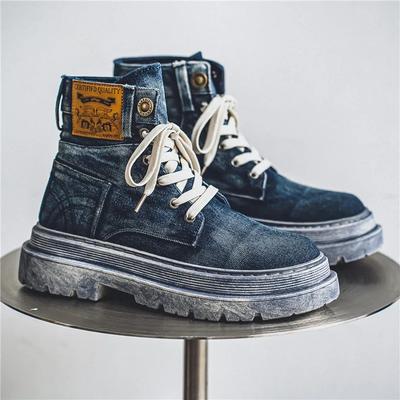 Vintage Blue Cowboy Boots For Men Trendy Street Men'S Platform Boots  Winter Comfy Tooling Ankle Boots Man Botas Masculino