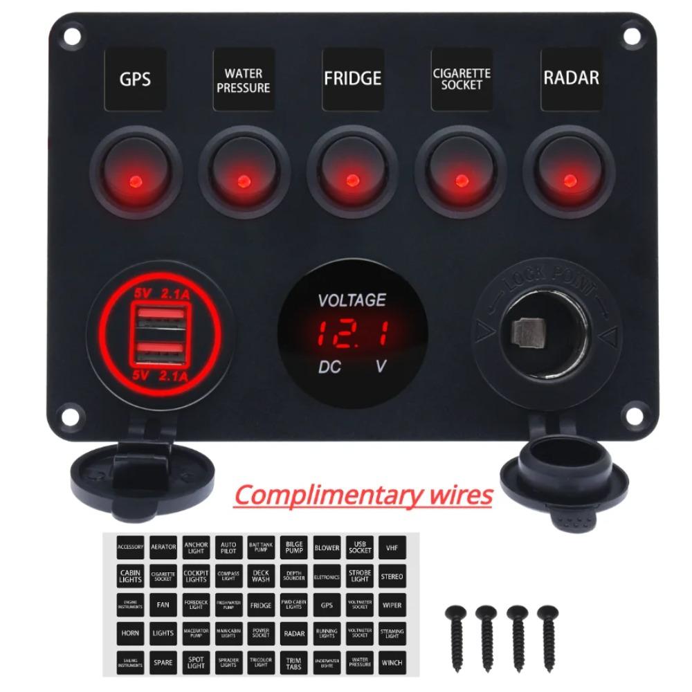 LED Car Charger 12V Switch Panel Power Outlet 4.2A Dual USB Charger Digital Voltmeter Switch Combo for Boats Trucks Car Campers