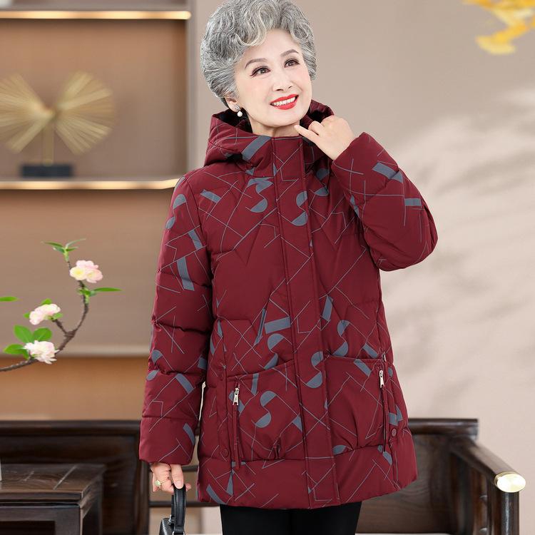 Grandma's Winter Cotton Jacket, Middle-aged and Elderly Cotton Jacket, Mother's Mid-length Jacket, Autumn and Winter Cotton Jacket, New Style