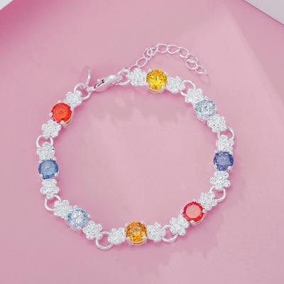 Nuovo braccialetto di cristallo colorato di lusso classico in argento sterling 925 per le donne Accessori da sposa per feste di moda Regali di gioielli