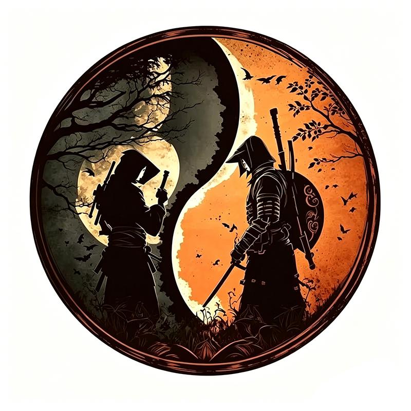 Para Samurai Yin Yang Estilo Japonés Tinta Ronin Pegatina de Coche Impermeable Dibujos Animados Pegatinas de Personalidad Decoración Resistente a los Arañazos SH1220