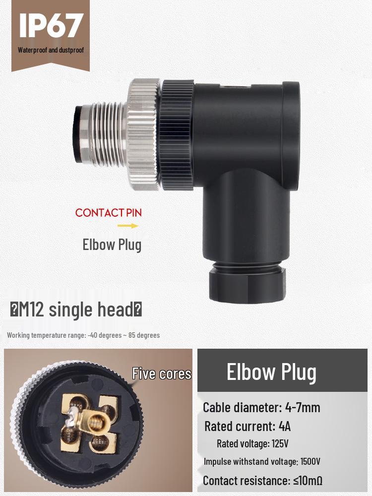 M12 Waterproof Sensor Connector: Male & Female Aviation Plug, 34-Pin, 5-Hole, 8P, Straight & Elbow, Three-Core Socket.