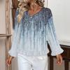 Women's Casual Fashion Ruffle V-Neck Pocket Retro Print Long Sleeve Top