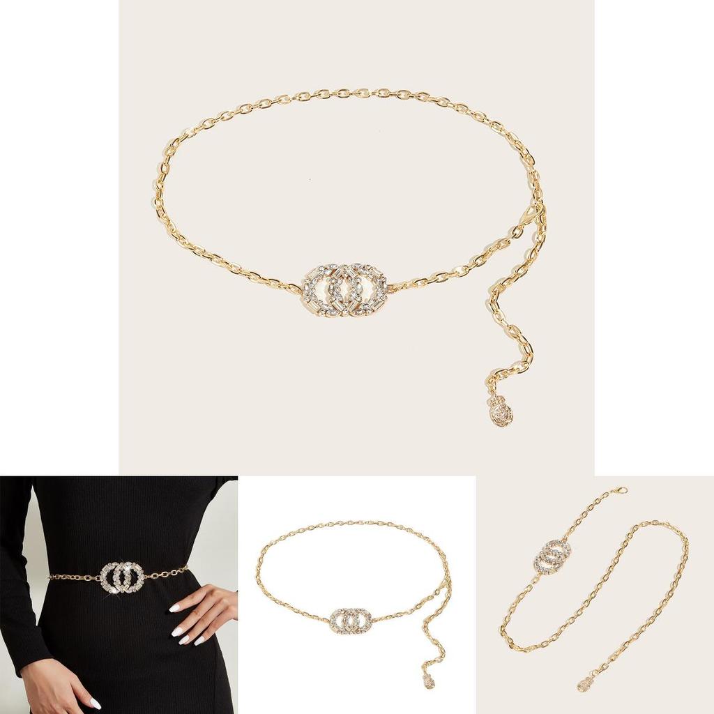 Stylish Metal Chain Waist Accessory With Water Drilled Double Circles For Womens Fashion
