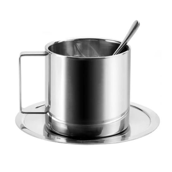 Pcs Coffee Cup Set Stainless Cup with Steel Espresso Saucer And Spoon Double Walled Drinkware