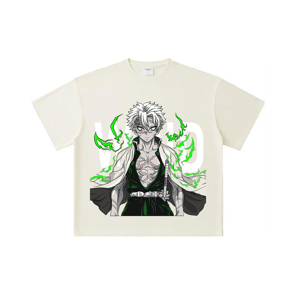 

260 GSM Double Yarn 32 Count 100% Cotton Demon Slayer V115 Sanemi Print Unisex Heavy Cotton T Shirt S абрикосовый