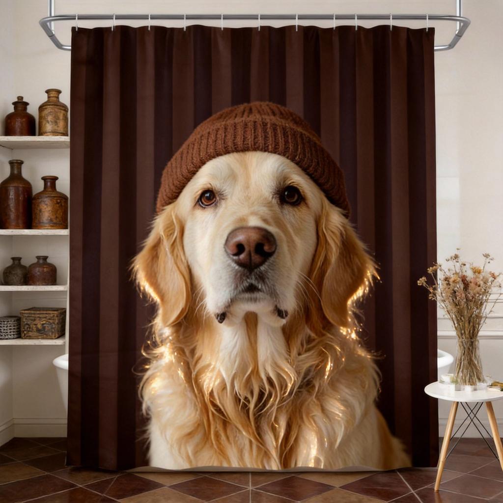 Golden Retriever Duschvorhang 180x180cm – Hund in Handtuch gewickelt, Geschenk für Hundeliebhaber, 12 Haken Badezimmer dekorativer Duschvorhang