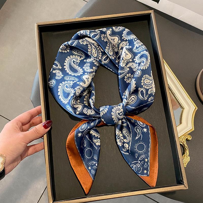 Luxury Design Silk Skinny Scarf Bag Handle Ribbon Ladies Little Cat Print Headband Small Hair Scarves Band Female Handkerchief