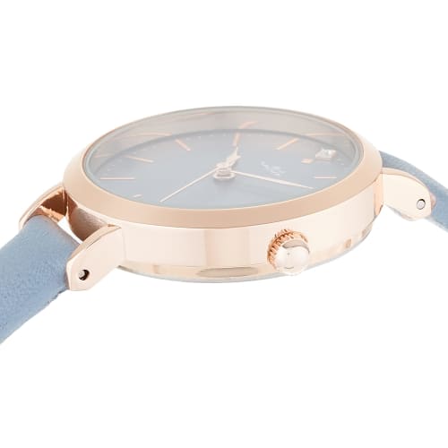 Fieldwork NF Ashley Analog Watch, Nickel-Free, Pink Gold with Leather Strap, ASS162-4, Women's, Blue