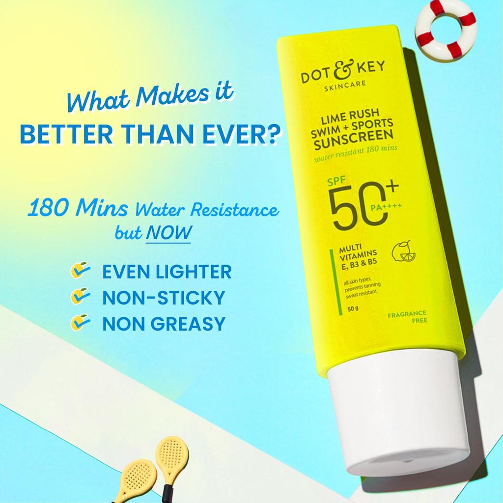 Dot & Key Lime Rush Swim Sports Sunscreen SPF 50+ PA++++ 50g Broad Spectrum Water Resistant