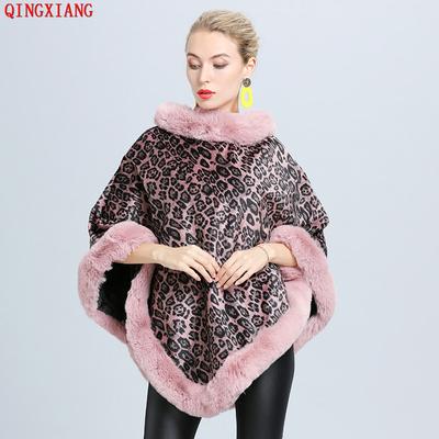 5 Colors Winter Faux Rabbit Fur Out Streetwear Women Velvet Capes O Neck Poncho Cloak Leopard Printed Warm Pullover Shawl Coat