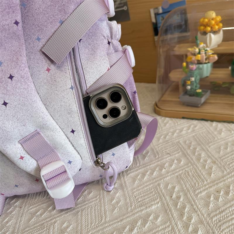 Color Block Women's Backpack Student Schoolbag Large Capacity Star Print Backpack