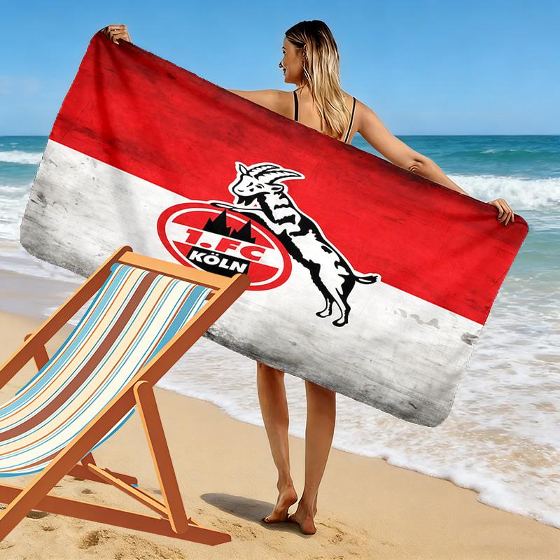 Toalha de Praia Estampada FC Köln, Toalha Grande Macia de Secagem Rápida para Praia Camping Natação