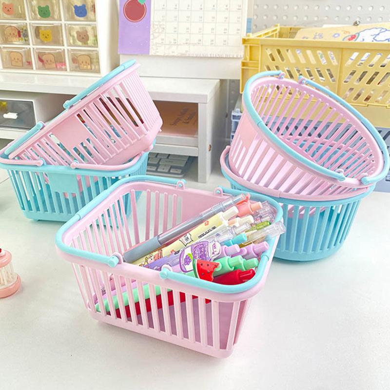 Neuer Kunststoffkorb-Organizer Tragbare Einkaufs-Aufbewahrungsbox Desktop-Kleinteile Spielzeug Obst Schreibwaren-Organizer Heimaufbewahrungskörbe