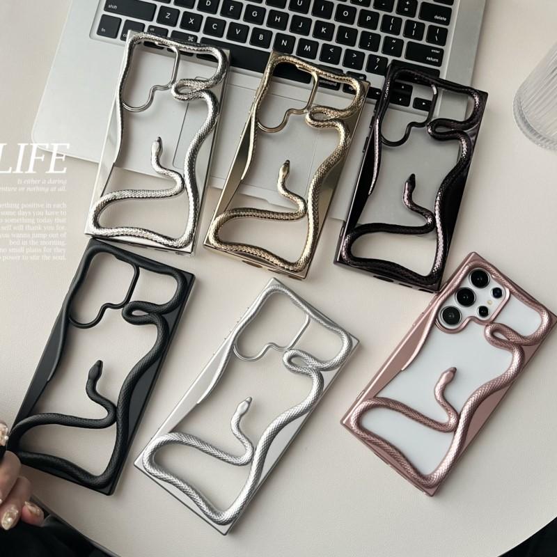 Luxuriöse Plattierung 3D Ausgehöhlte Schlangenhülle für Samsung Galaxy S25 S24 S23FE S22 Ultra A15 A16 A55 A56 A36 A26 Weiche Stoßfeste Hülle