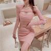 Fashion Black Sexy Spice Girl Neck Long Sleeve Dress Women's Spring New Slim and Skinny Stacked Hip Wrap Skirt