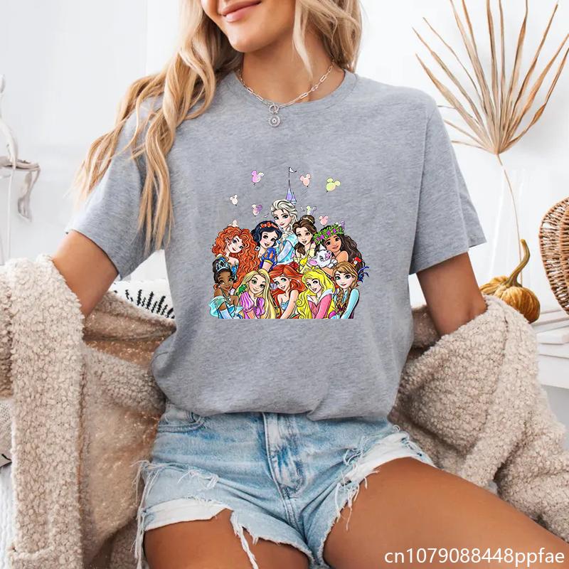 Womens Vintage Princess Printed TShirt Cute Princess Pattern Round Neck Short Sleeve Shirt TShirt