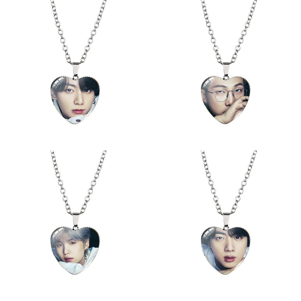 Heart Shaped Bts Jewelry Necklace Featuring Beautiful Gemstone Inlaid Design For Fans