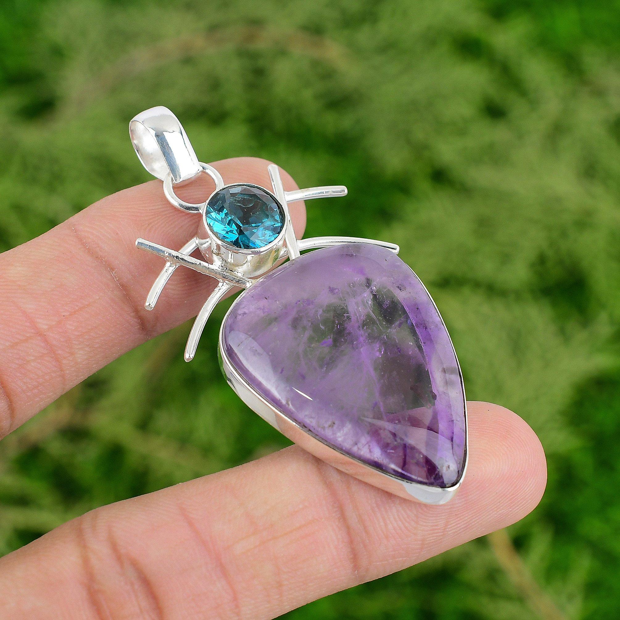 

Серебро 925 пробы Звезда Аметист Драгоценный камень Индиголит Ручной работы Безель Подвеска Ювелирные изделия