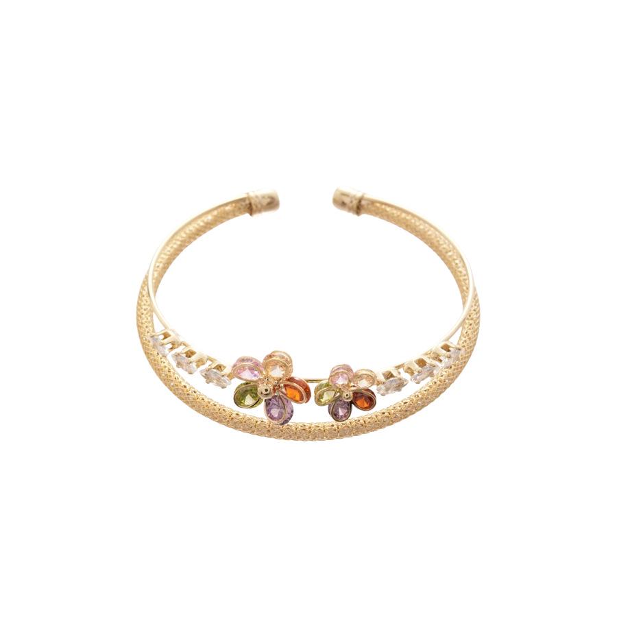 Zircon Flower Geometric Open Bangle: Elegant Retro Bracelet for Women