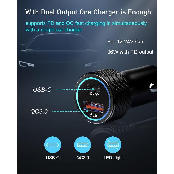 USB C Car Charger 2 Pack, 38W Cigarette Lighter Adapter 12V USB Outlet PD/QC Fast Charging Car Phone Charger Plug for iPhone 16 15 14 13 Pro Max,