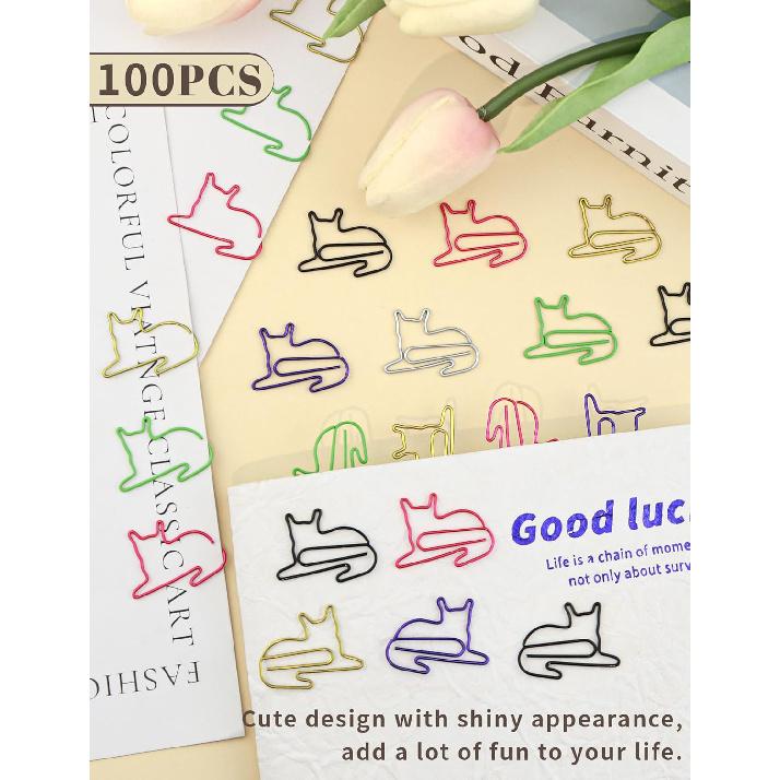 100 Pcs Cat Paper Clips, Cute Paper Clips for Office Supplies, Cat Themed Gifts for Reading Lovers