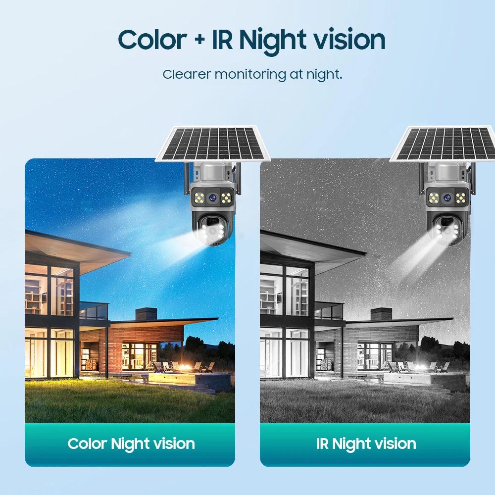 V380 4G Solar Camera with Dual-View, Triple-Lens, 10x Zoom, Low-Power, Wireless Bullet Ball Monitor
