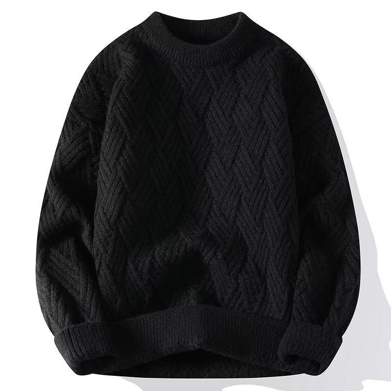 Men's Winter Cable Knit Sweater: Casual, Solid Color, Light Mature Style, Round Neck Pullover.