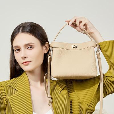 Chic Genuine Leather Crossbody Bucket Bag - Women's Commuter & Feng Shui Design