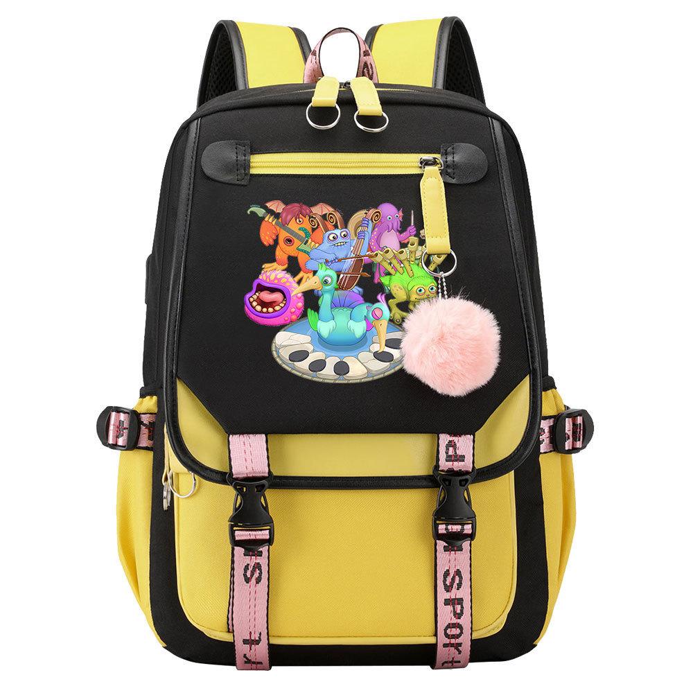 Game Monster Concert Printed USB Teen Student School Bag Men's and Women's Casual Webbing Flip Backpack