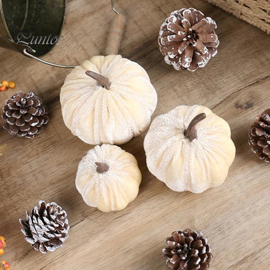 Realistic Halloween Pumpkin Decoration Small Velvet Thanksgiving Table Centerpiece, Soft Reusable Party Decorations Stuffed for Fall Harvest Farmhouse