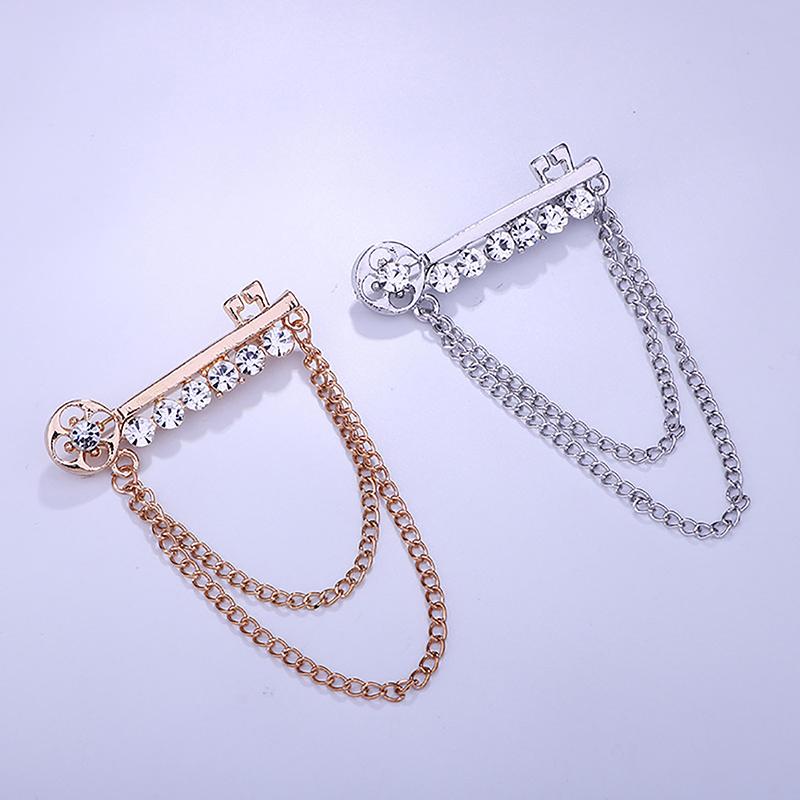 Korean   Metal Key Tassel Long Brooch  Chain Lapel Pin For Men'S Suit Shirt Badge Brooches Pins Accessories