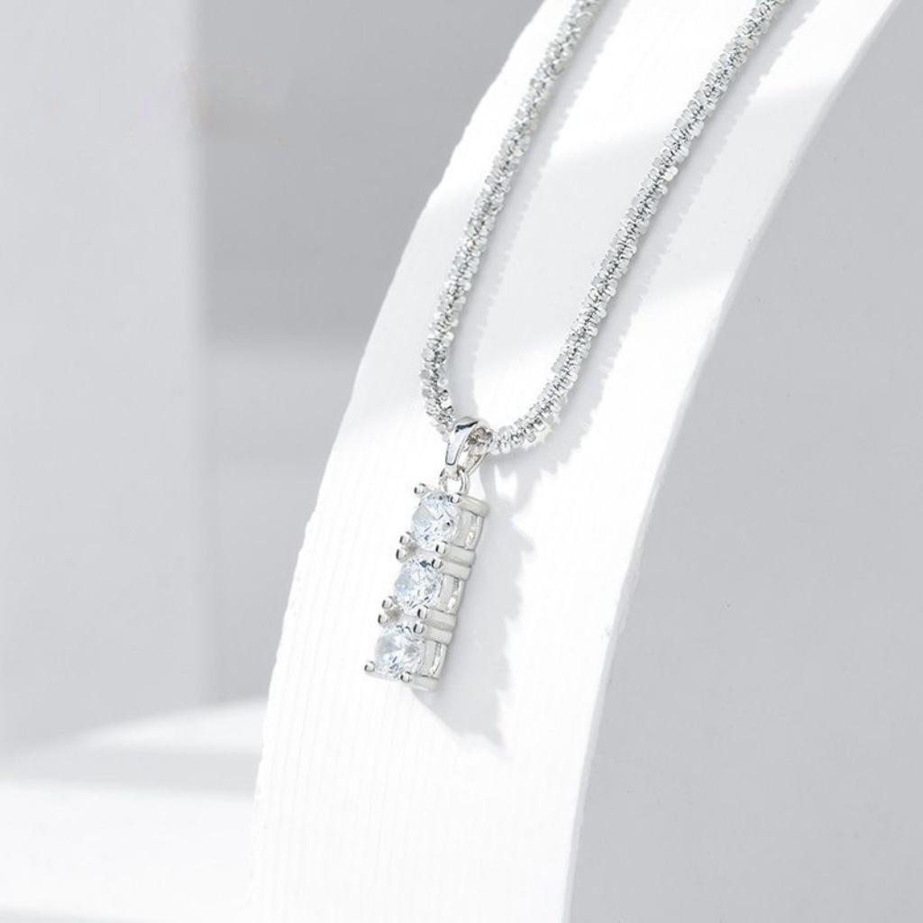 Women s S925 Sterling Silver Starry Sky Pendant Necklace with Sparkling Pave Diamonds - Versatile Fashion Clavicle Chain 925 Silver