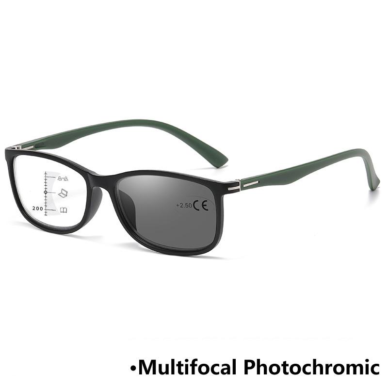 

Multifocal Photochromic Presbyopia Glasses Small Square Business Reading Glasses Anti Blue Light Color Changing Eyewear +4.0