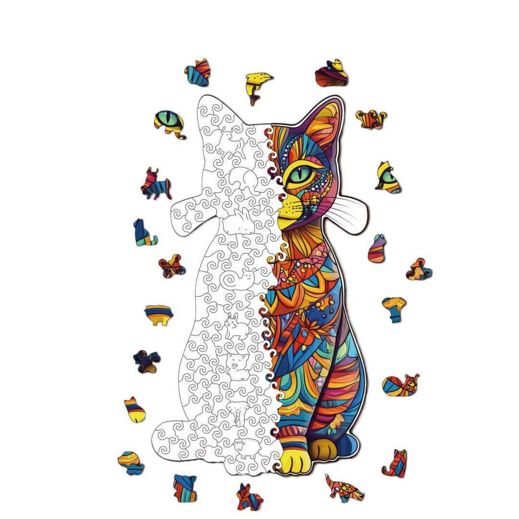 HOOLOOG Cat Puzzle Toy: Educational Wooden Irregular Puzzle & Piggy Bank for Cats