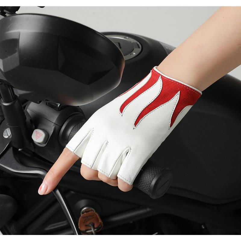 Unisex Half Finger Gloves, Genuine Sheepskin Leather, Fingerless Mittens for Cycling, Driving and Motorcycle Outdoor Use