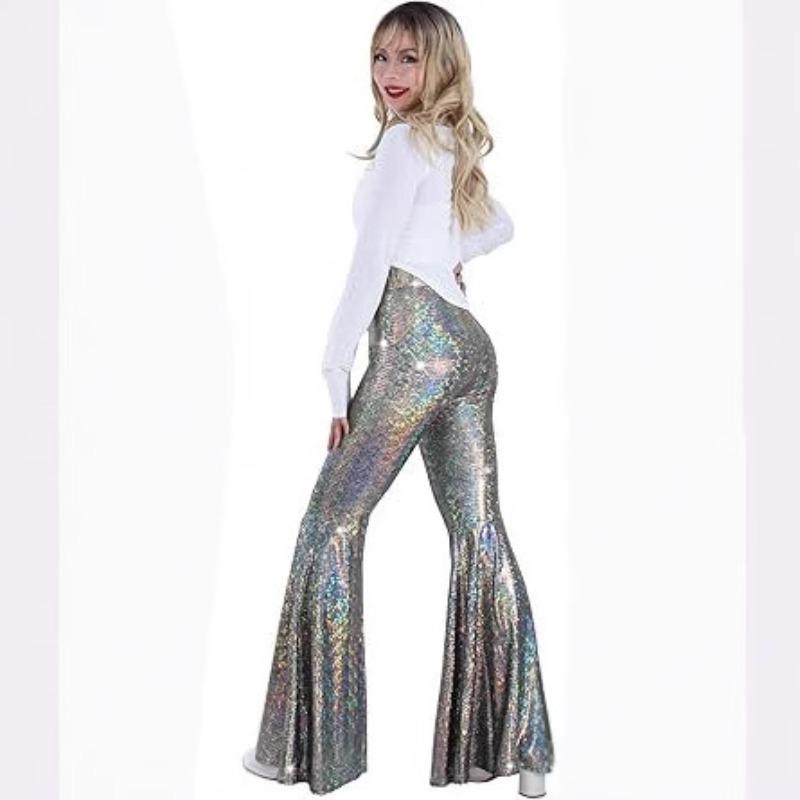 Women's sequined flared pants Shiny high-waisted flared pants Shiny pants Night out outfit