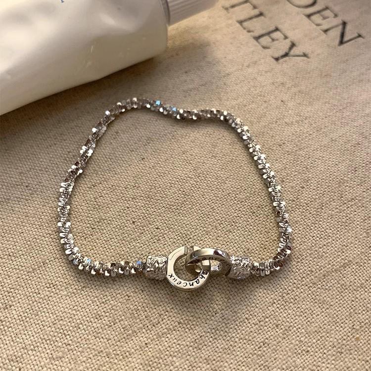 Silver Double Ring Lock Bracelet: Unique, Light Luxury, Fashionable, and Exquisite Design for Women.