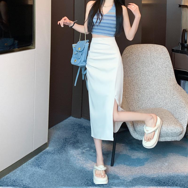

Women s High-Waisted Black A-Line Slit Skirt - Slimming, Hip-Hugging, Mid-Length for Early Autumn 3XL