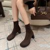 Popular fashion elastic thin boots small short boots 2025 new Korean round head thick heel versatile high heel commuter women's boots