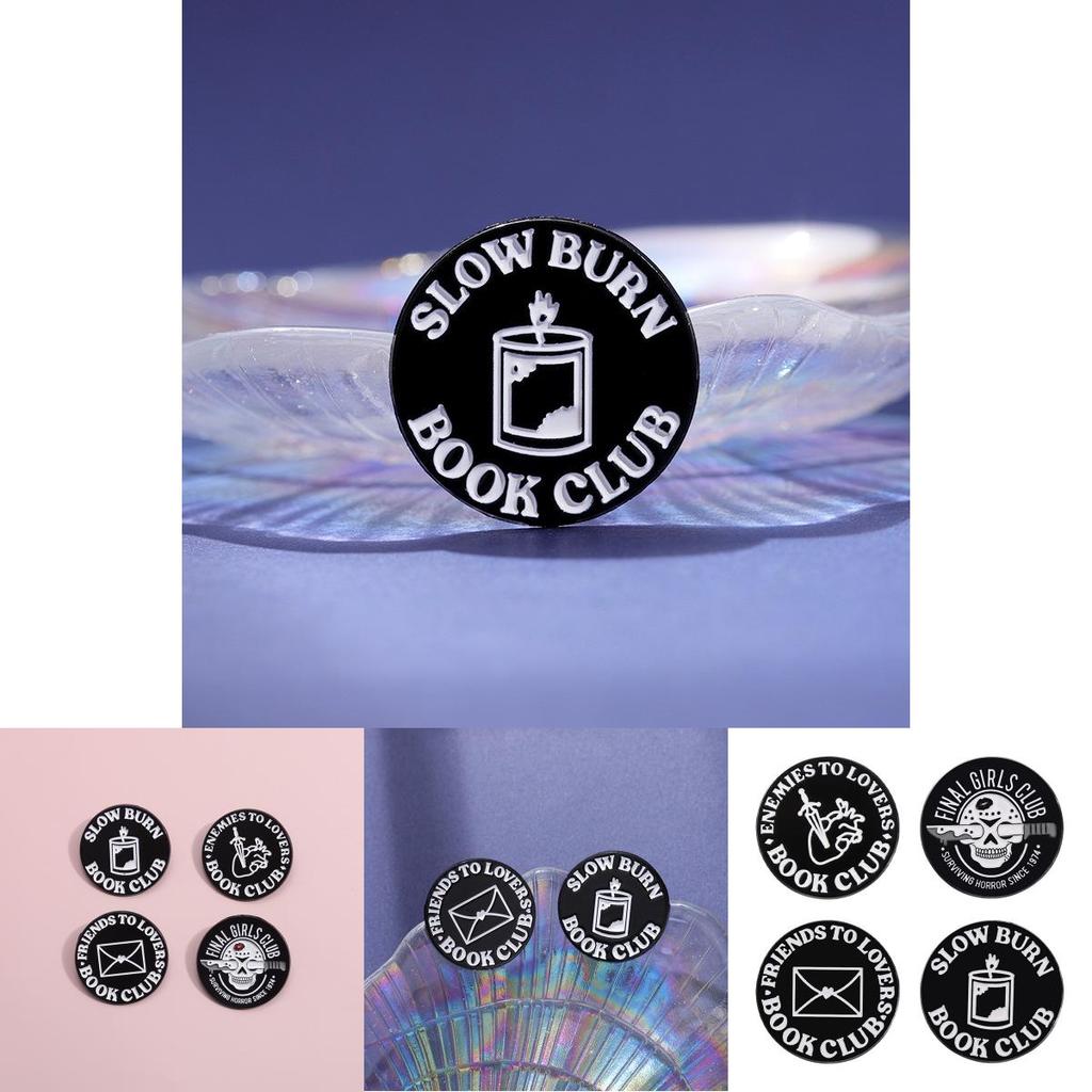 Creative Black Round Badge Unique Letter Design Punk Style Brooch Pin For Fashion Lovers