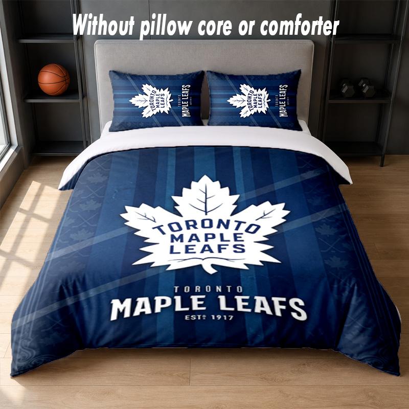 Toronto Maple Leafs Design Bed Bedding Set 1 Duvet Cover + 2 Pillowcases Soft Breathable Household Bed Linens