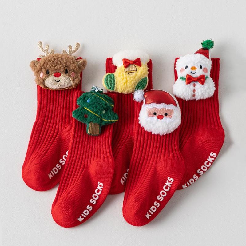 Babysocken für Jungen Mädchen Winter Warm Rot Weihnachten Kinder Anti-Rutsch Boden Kleinkind Socken Weihnachten Niedlich Elch Baum Schneemann Socke 0-3T
