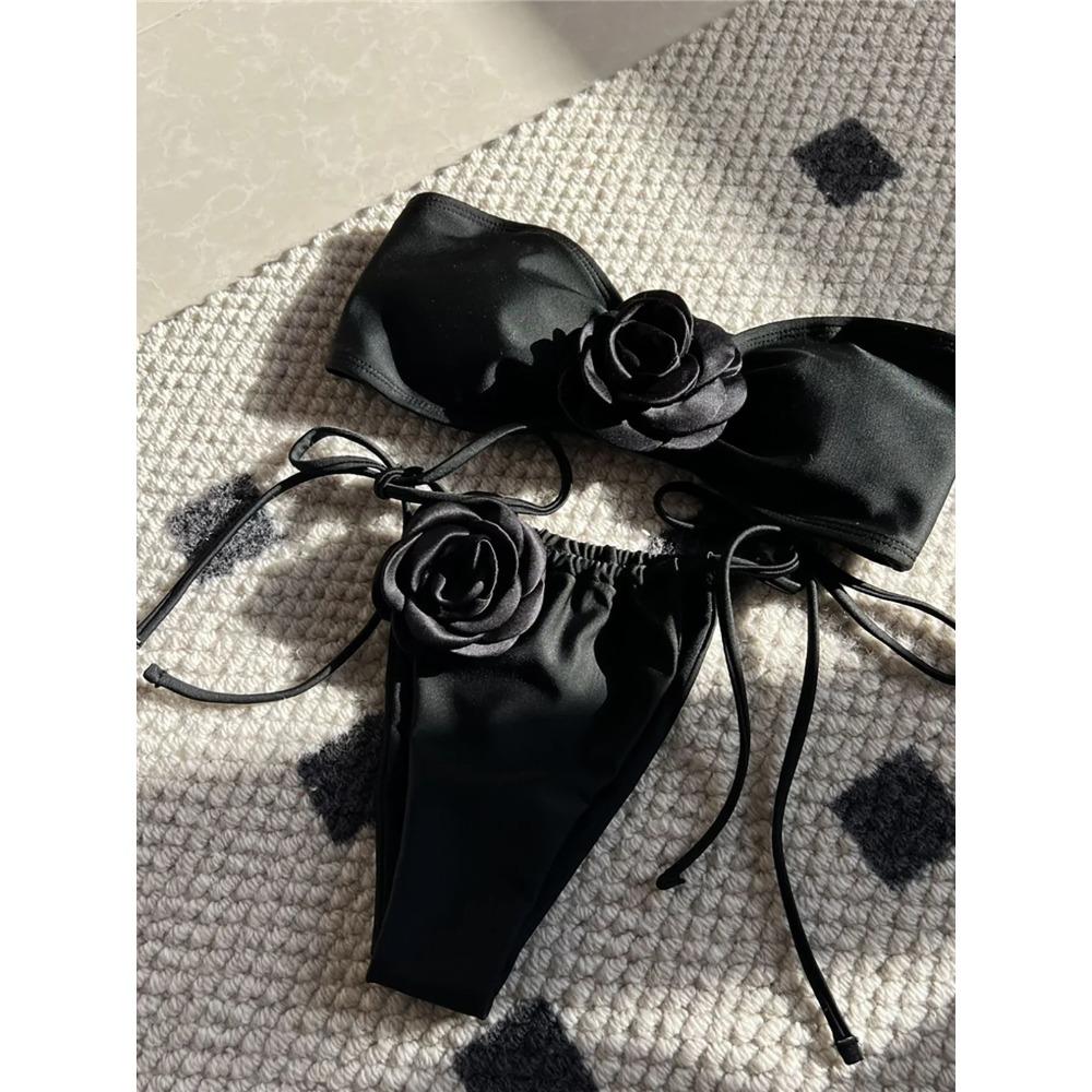 14 Colors 3D Flowers Bandeau High Cut Bikini Female Swimsuit Women Swimwear Two-pieces Bikini Set Bather Bathing Suit Swim K5265