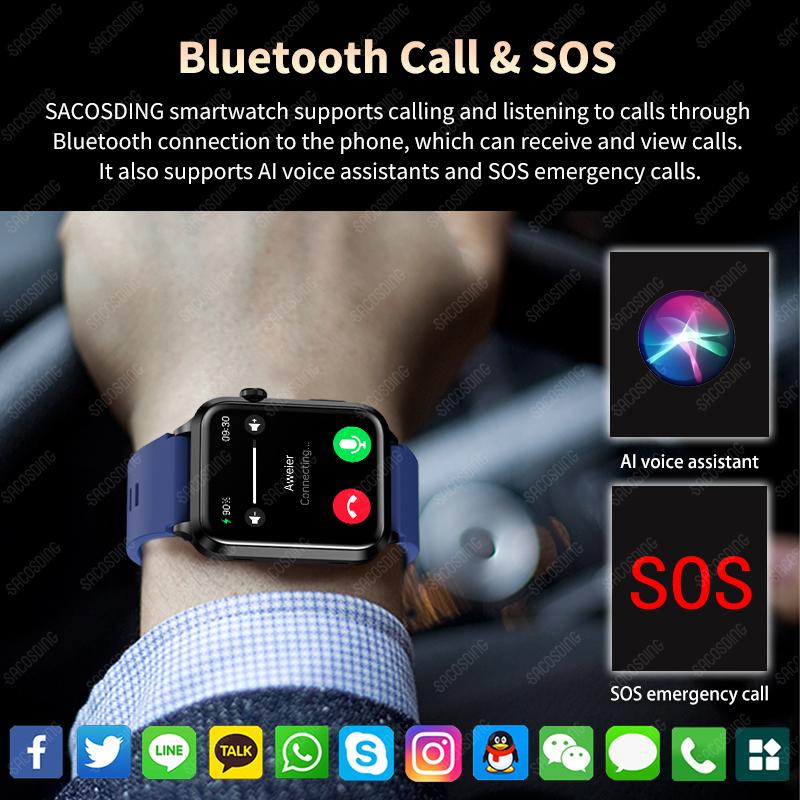SACOSDING Smart Uhr Frauen Männer Bluetooth Anruf AI Stimme EKG Blutdruck Körper Temperatur Gesundheit Überwachung Smartwatch