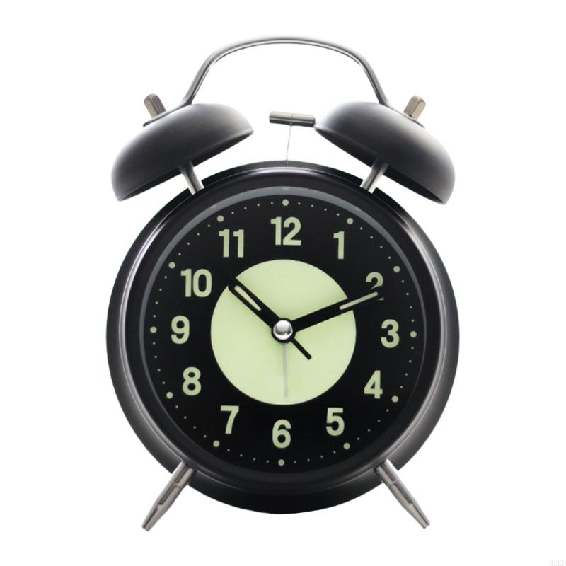 62KD Twin Bells Bedroom Alarm Clock Large Green Glowing Dials Nightlight Feature Loud Wake Up Sound Desk Clock for Student