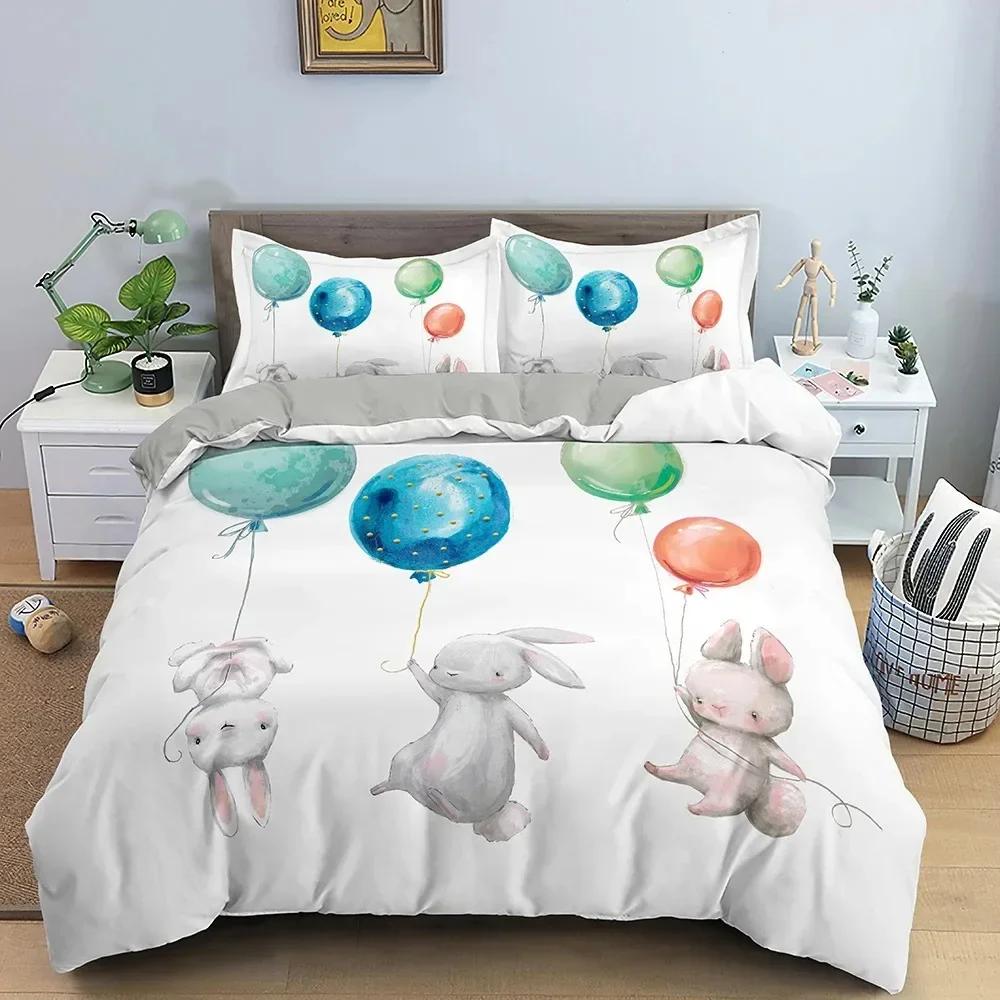 Cartoon Rabbit Bedding Set Boys Girls Twin Queen Size Duvet Cover Pillowcase Bed Kids Adult Fashion Home Textileextile