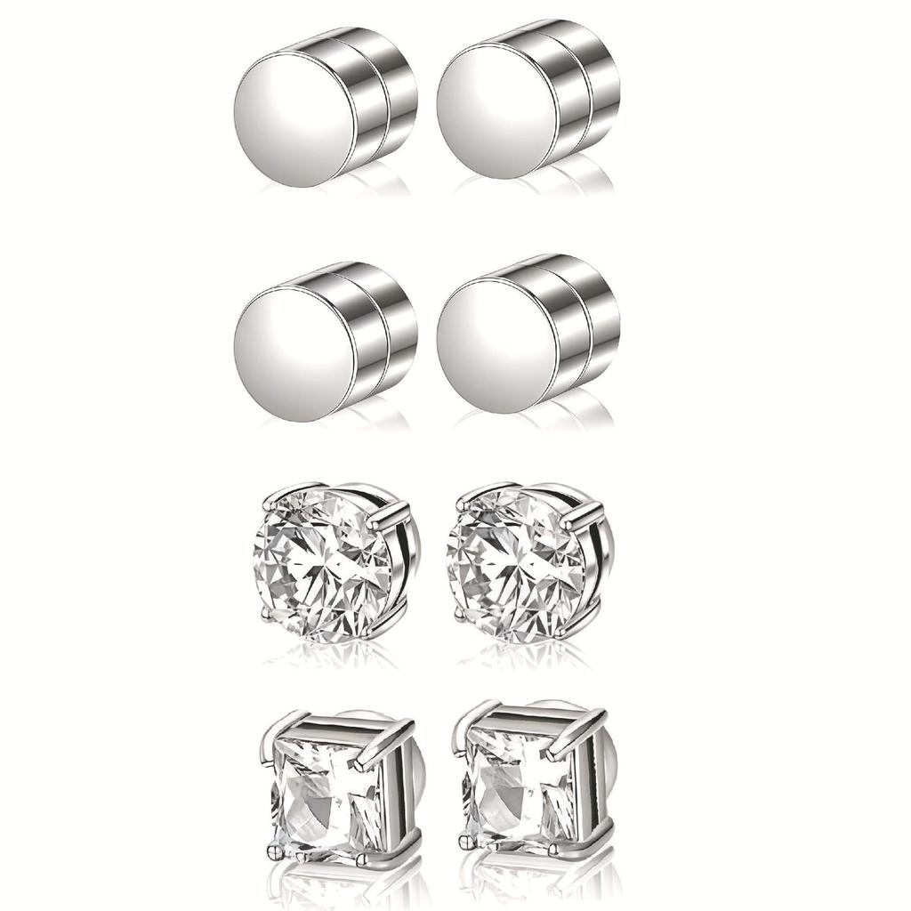Zirconia Magnetic Ear Clips | No Piercing Faux Stud Earrings for Couples In Stainless Steel